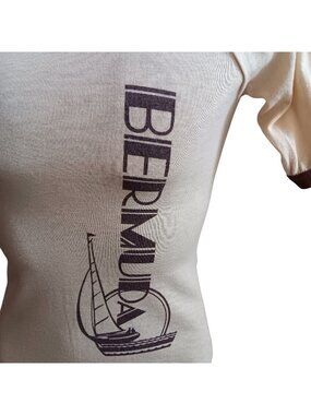 True Vintage T-Shirt Small Single Stitch Bermuda Ringer By Sherry 1970's USA